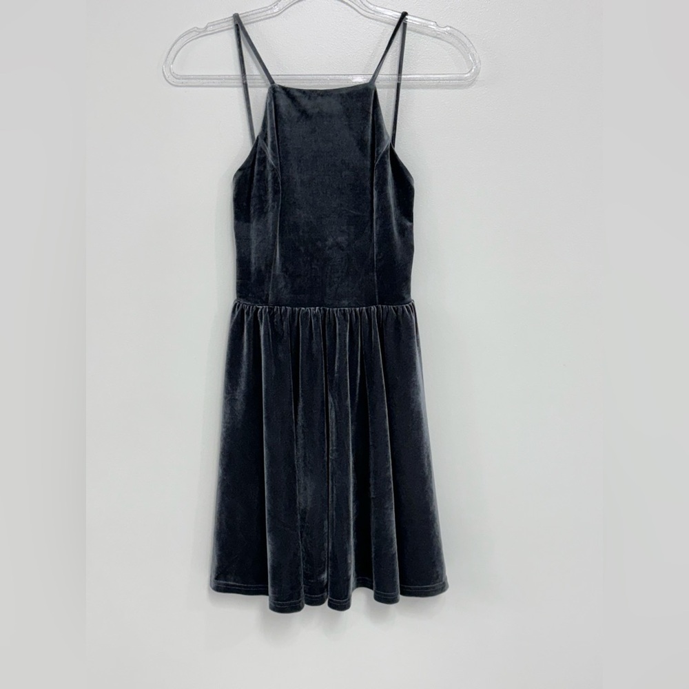 Trac Womens Mauve Gray Velvet Spaghetti Strap Fit and Flare Mini Dress